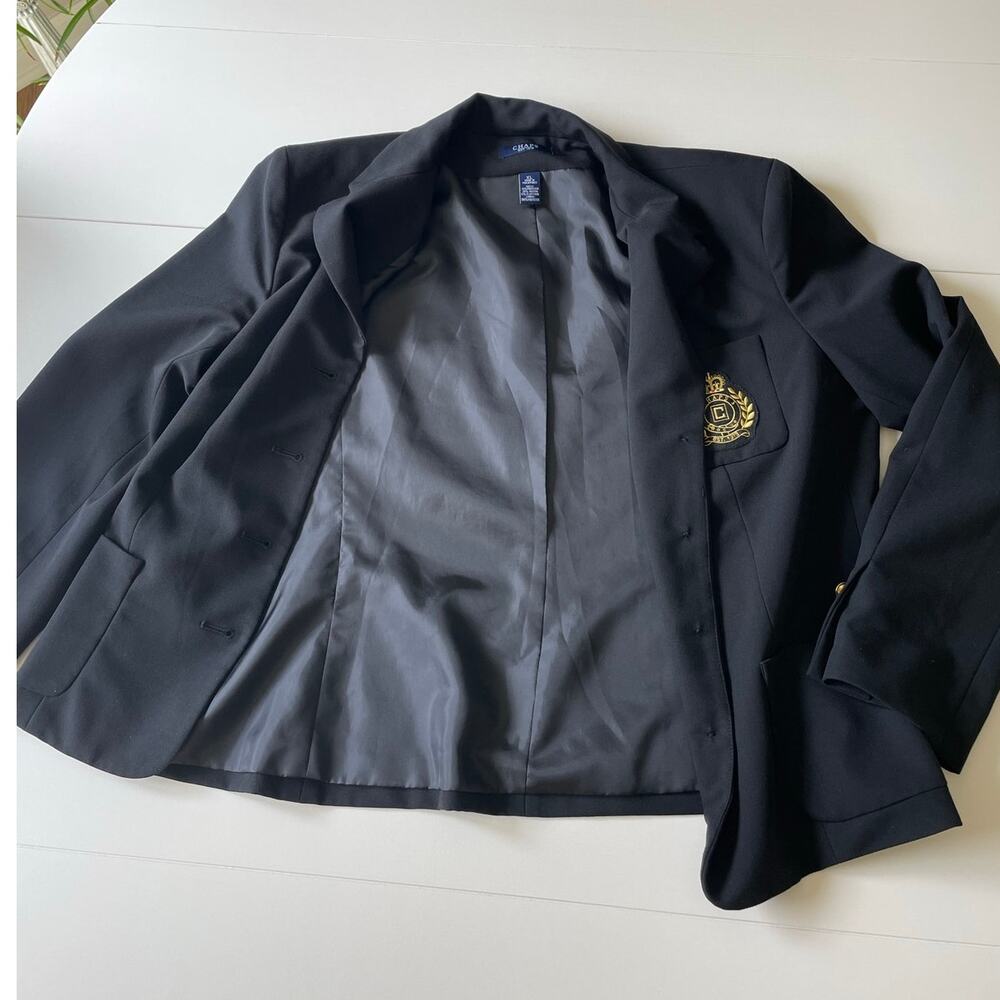 Chaps Dakota Blazer Jacket Black Embroidered Crest Gold Buttons Sz XL Preppy - Picture 8 of 10